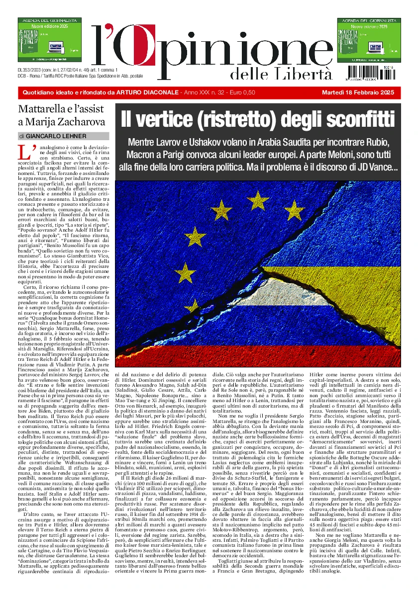 Prima-pagina-opinione della liberta-edizione-di-oggi-2025-02-18